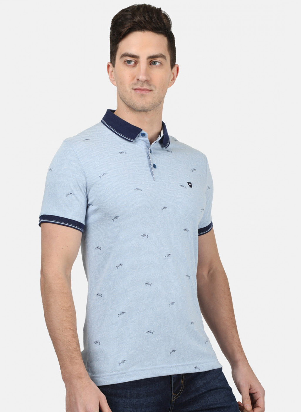 Mens Sky Blue Printed T-Shirt