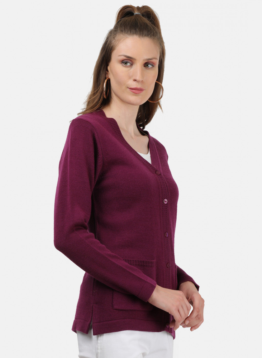 Women Purple Solid Cardigan