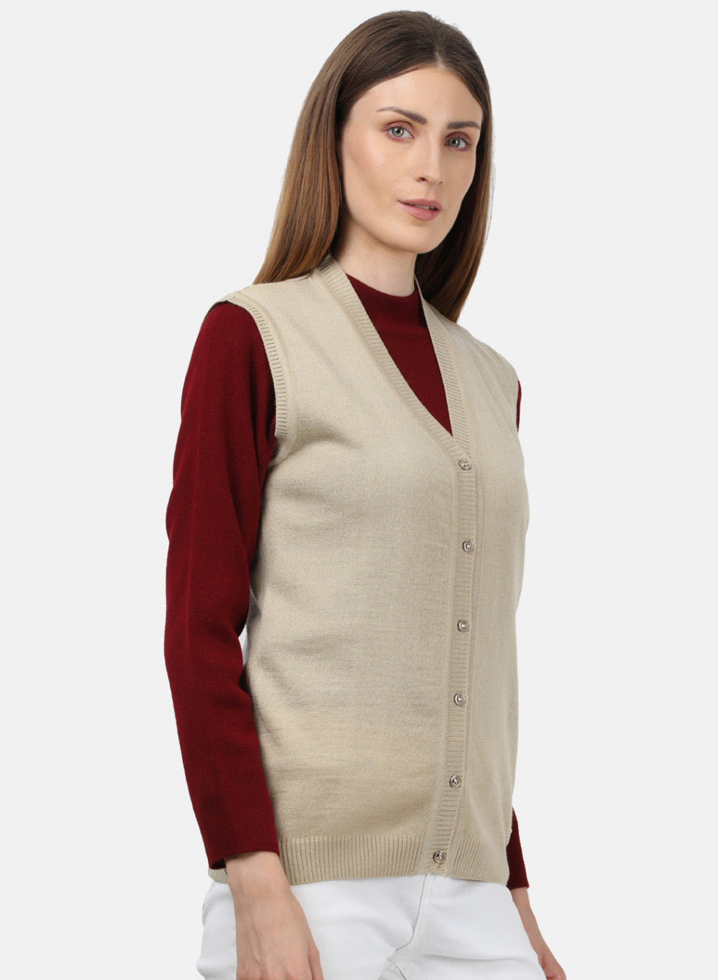 Women Beige Solid Cardigan