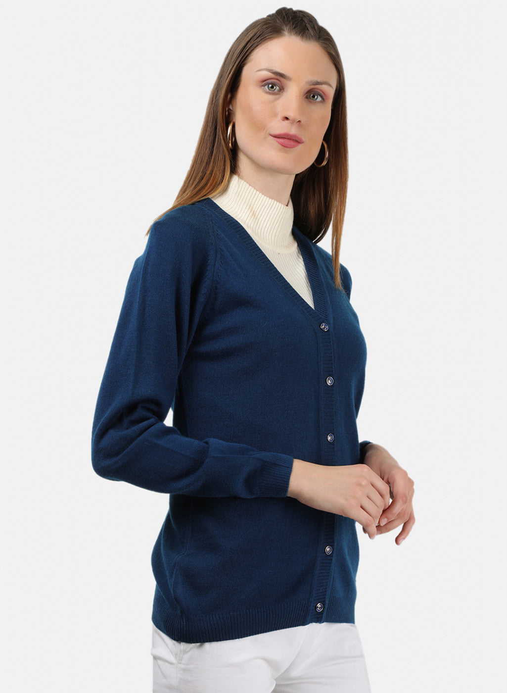 Women Blue Solid Cardigan