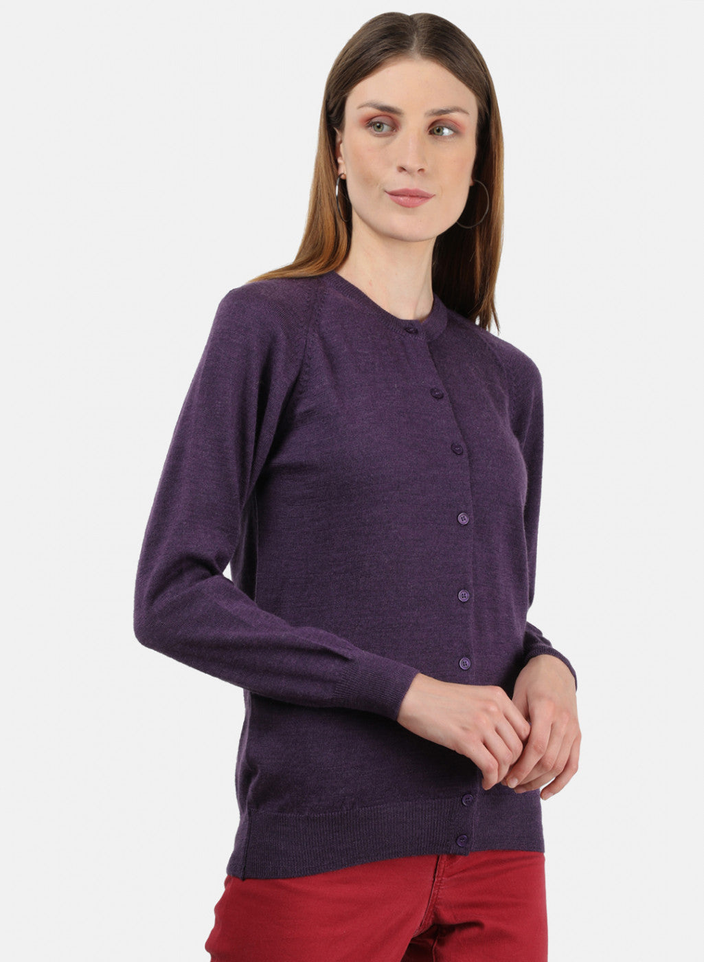 Women Purple Solid Cardigan