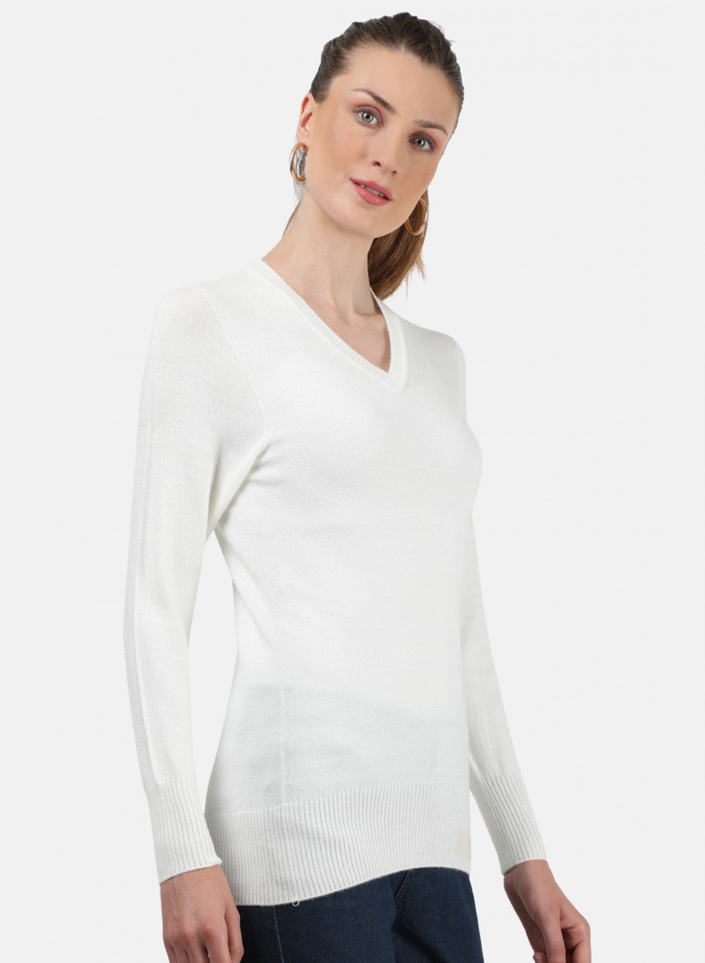 Women White V Neck Top