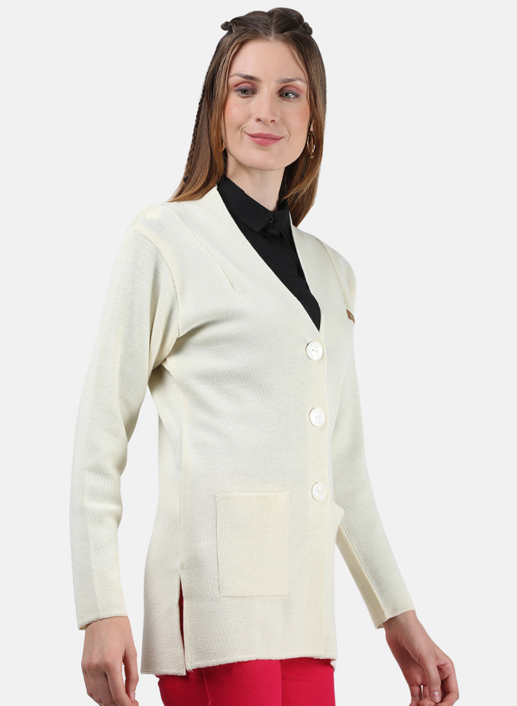 Women Cream Solid Cardigan