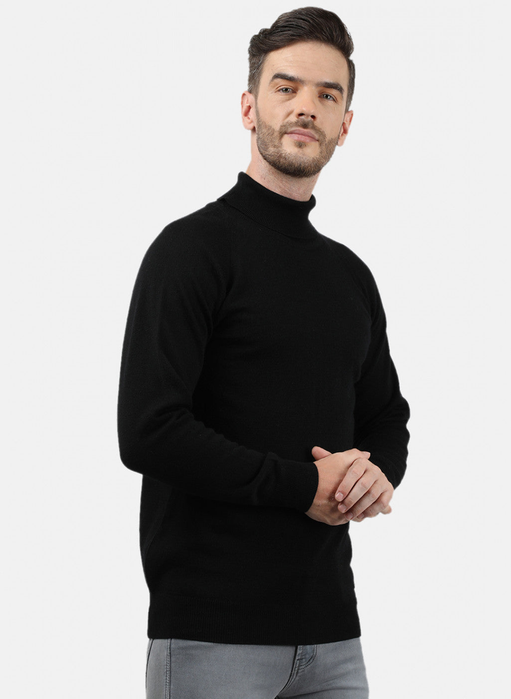 Men Black Solid Pullover