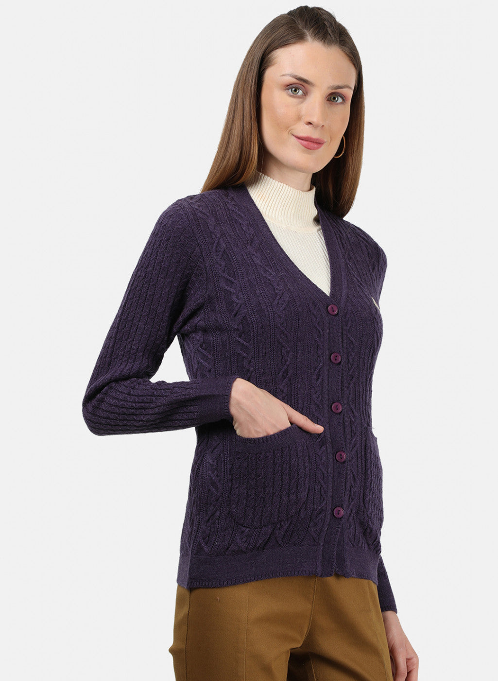 Women Purple Self Cardigan