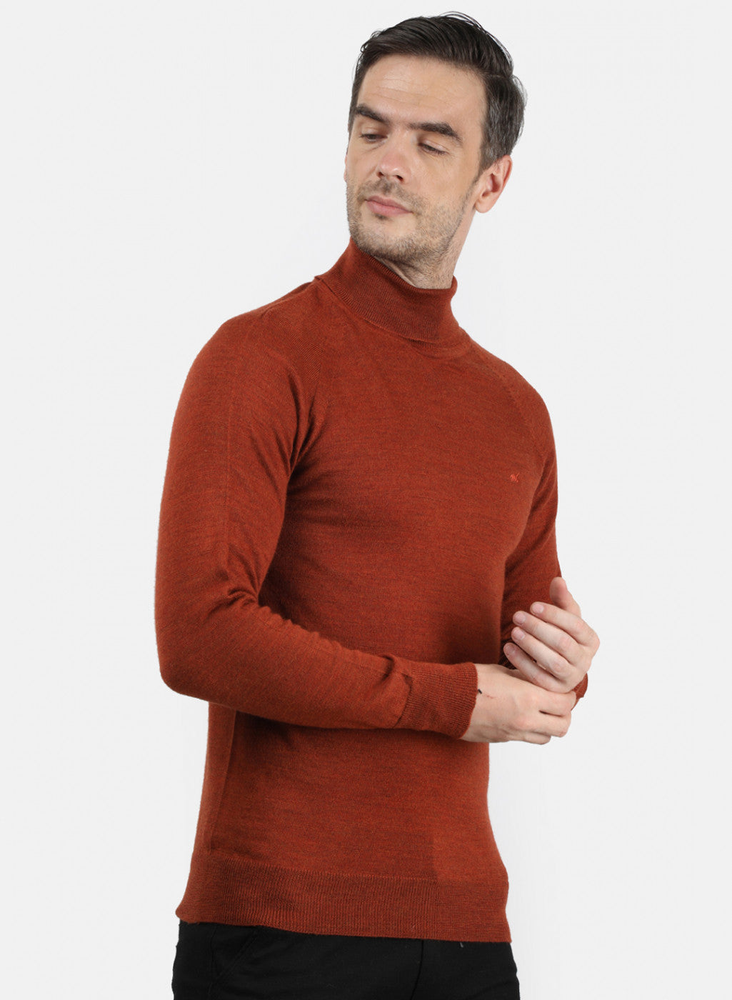 Men Orange Solid Pullover