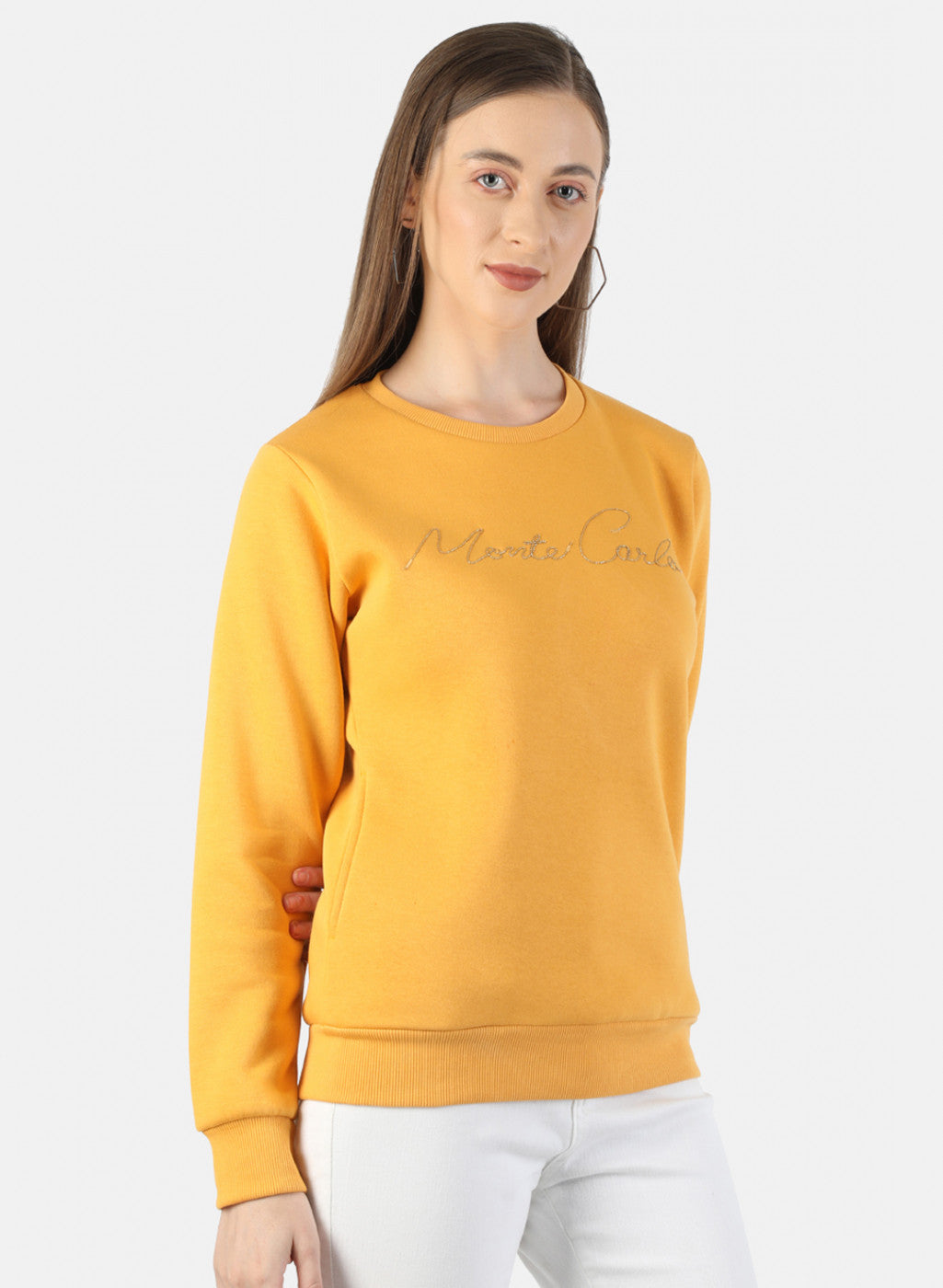 Women Mustard Embroidered Sweatshirt