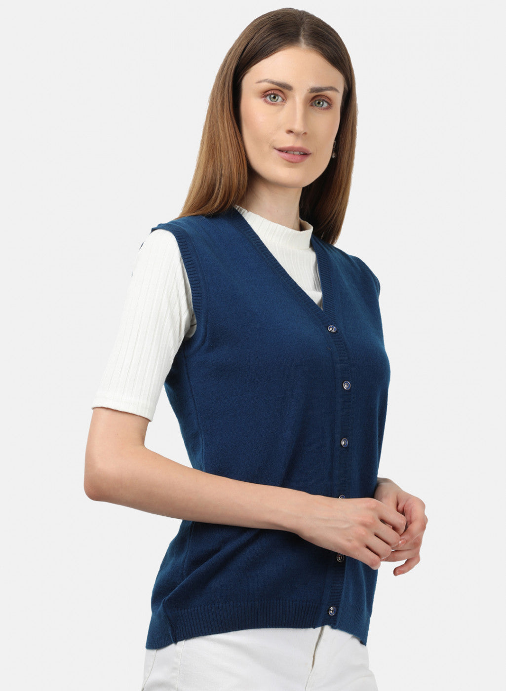 Women Blue Solid Cardigan