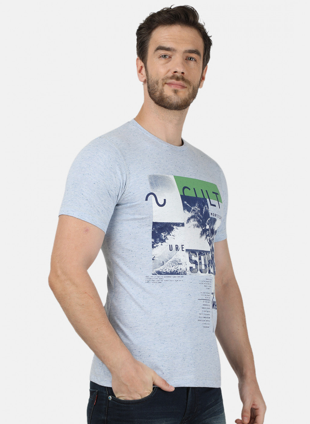 Mens Blue Printed T-Shirt