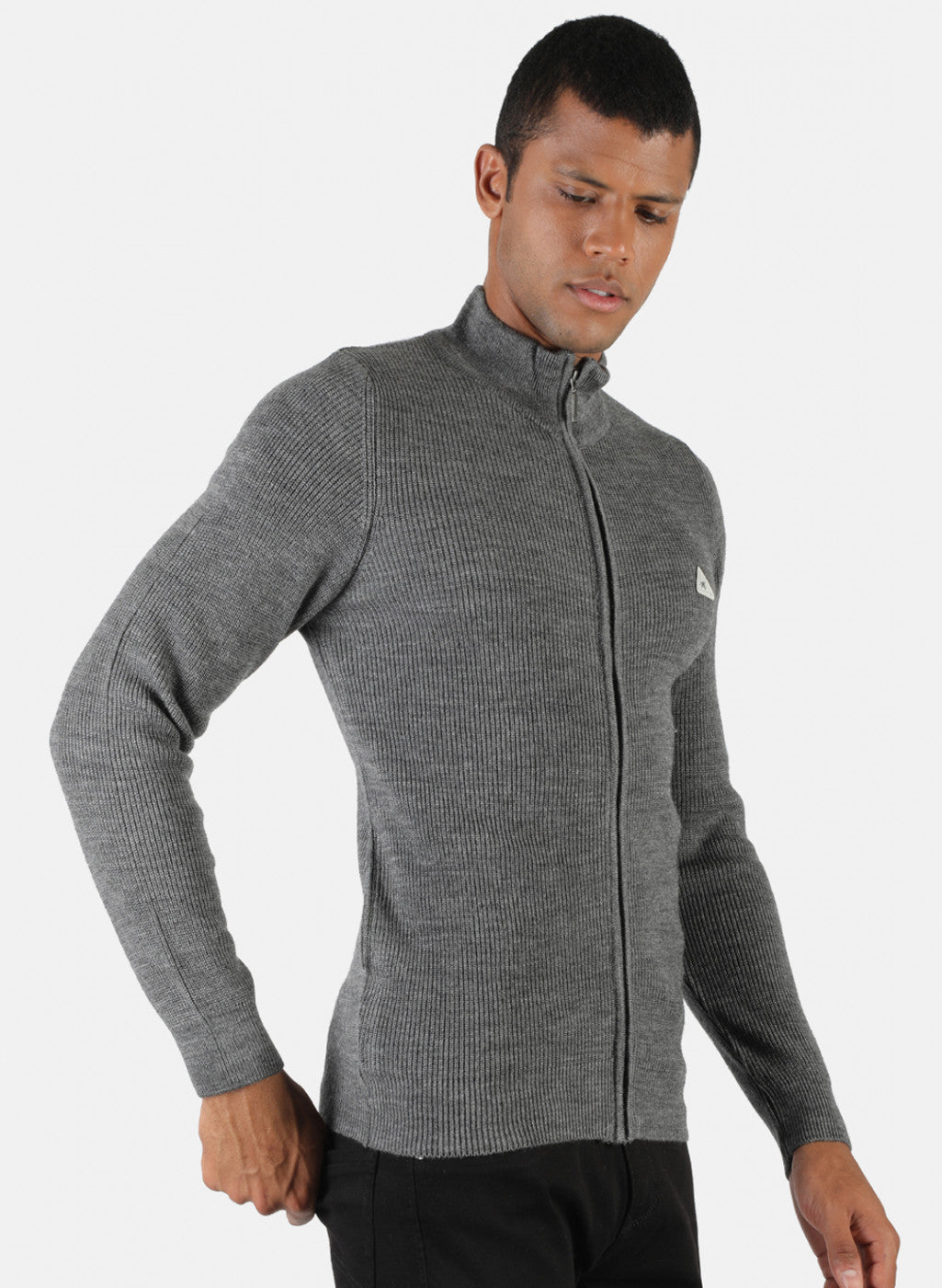 Men Grey Self Design Pullover