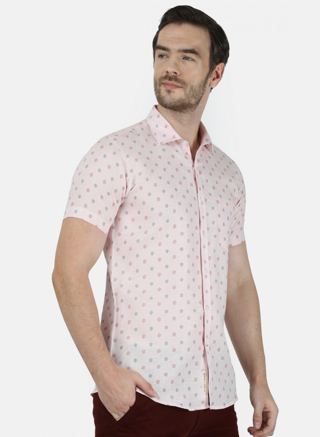 Mens Peach Printed Shirt