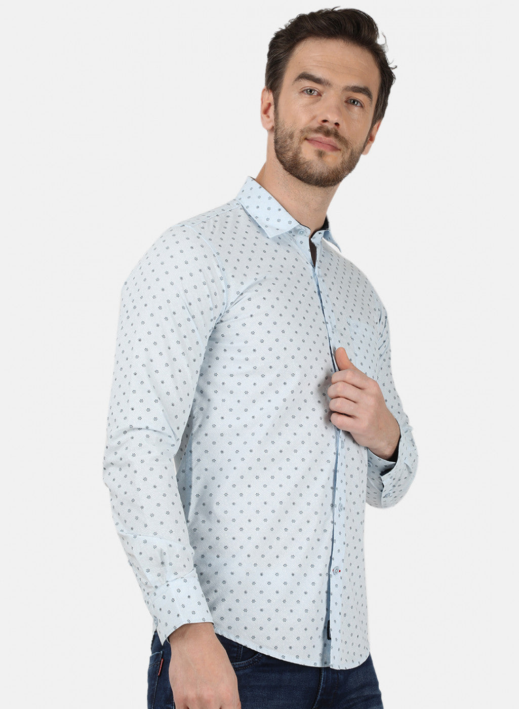 Mens Blue Printed Shirt