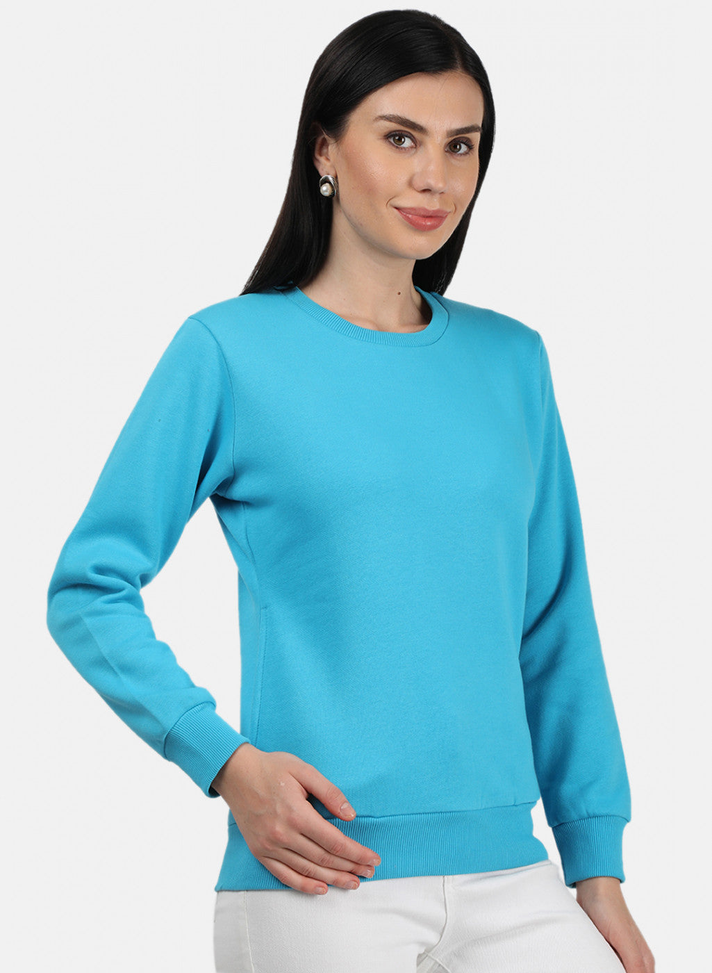 Women Blue Plain Sweatshirt