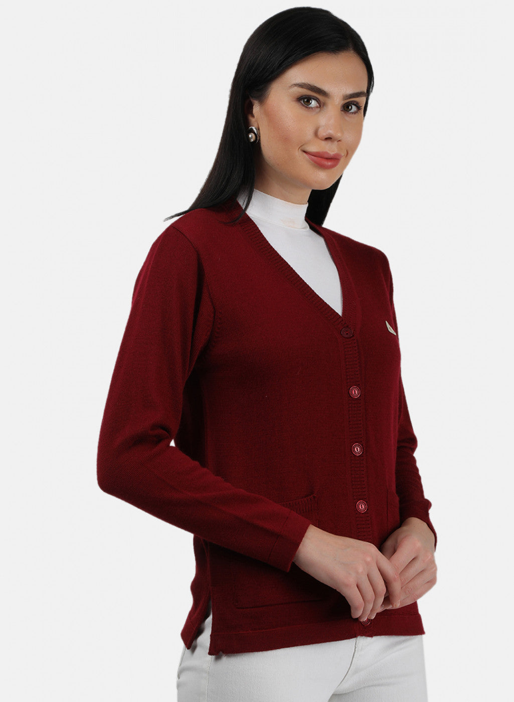 Women Maroon Solid Cardigan