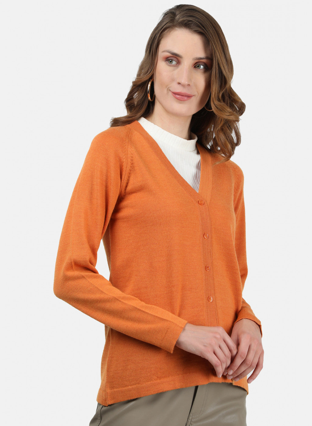 Women Orange Solid Cardigan