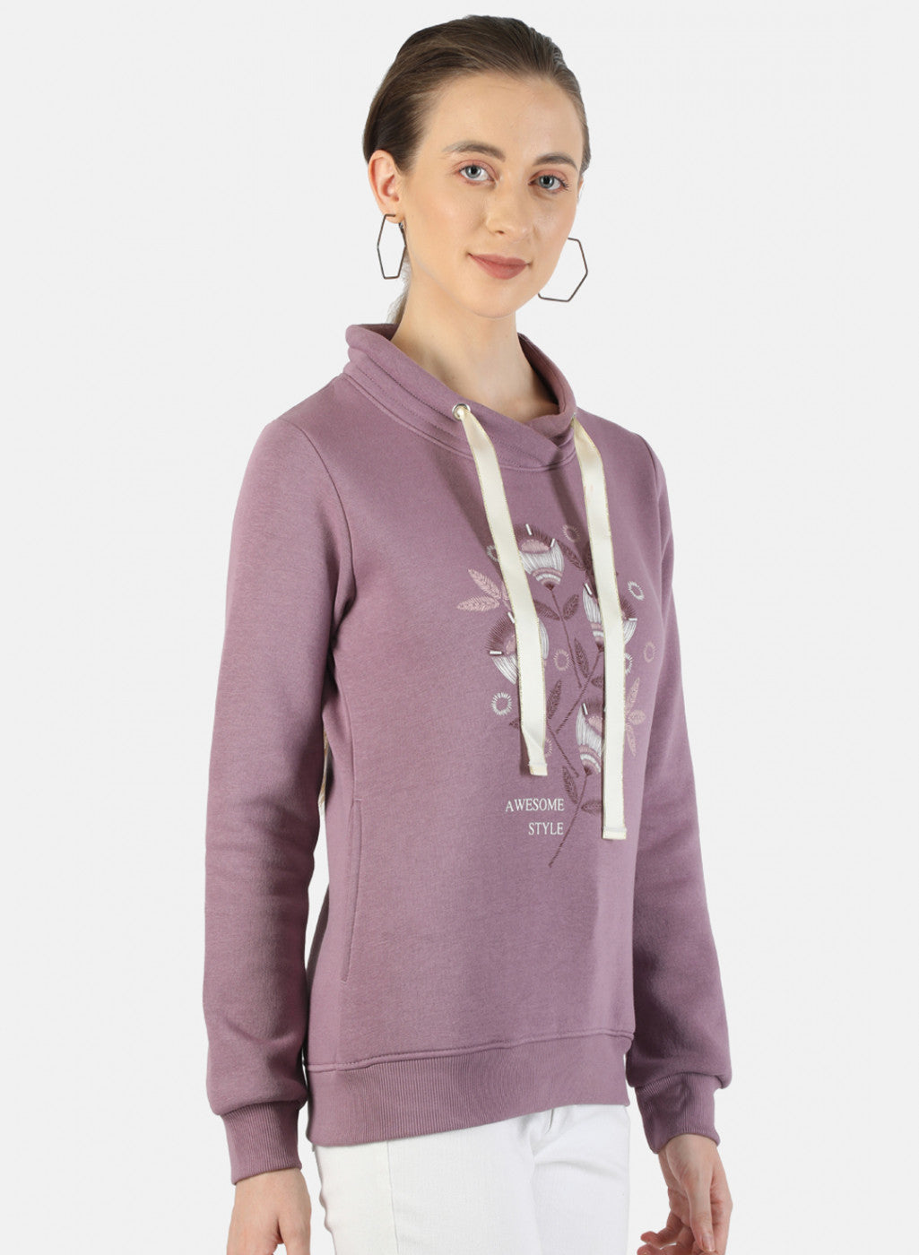 Women Light Purple Printed Sweatshirt