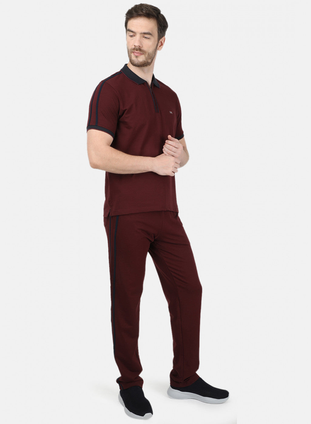 Mens Maroon Stripe Lower Set