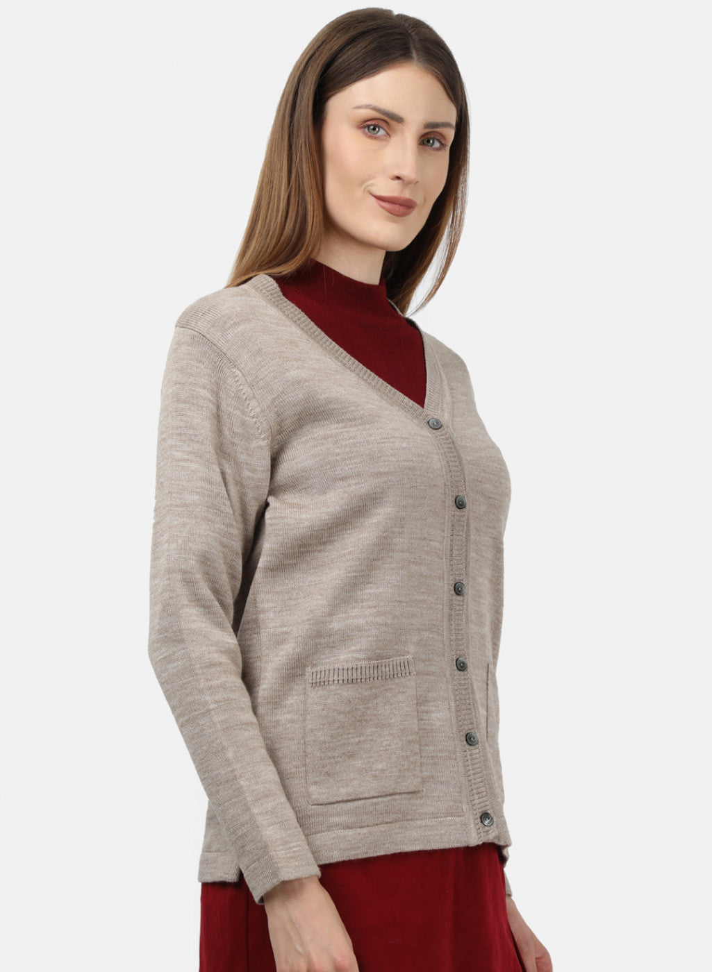 Women Beige Solid Cardigan