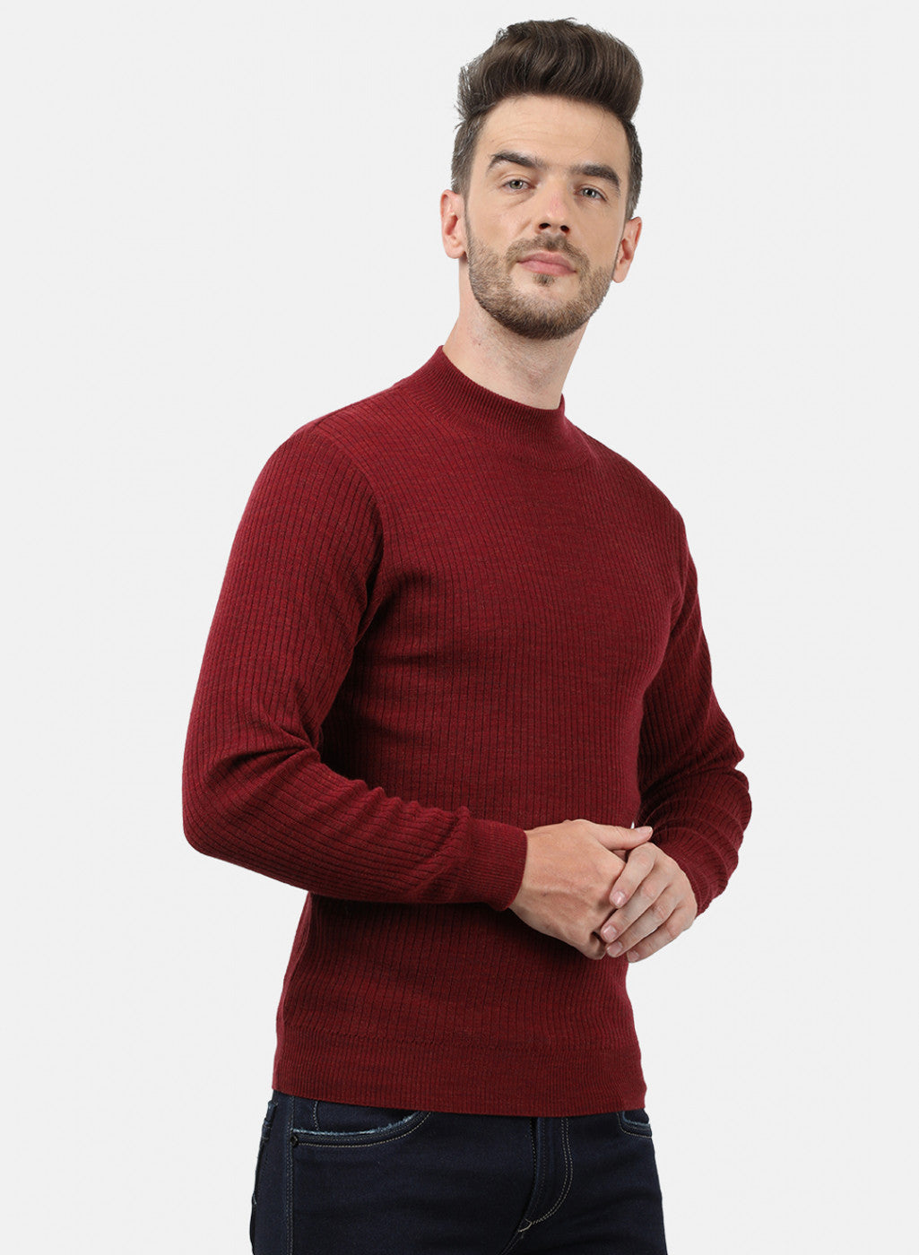 Men Maroon Solid Pullover