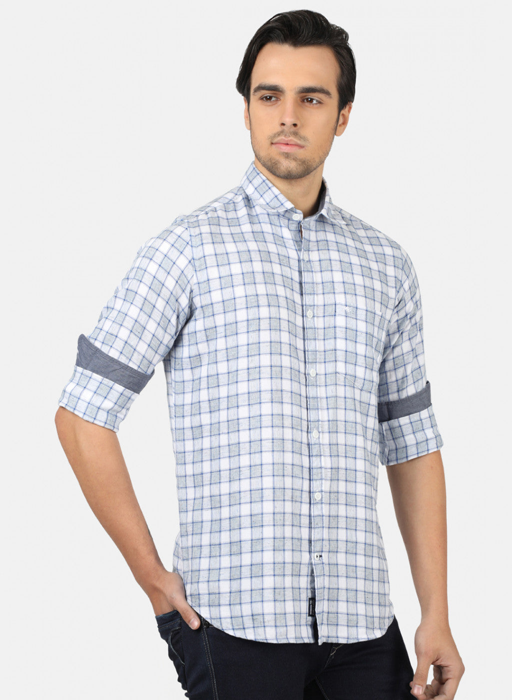 Men Grey & Blue Check Shirts