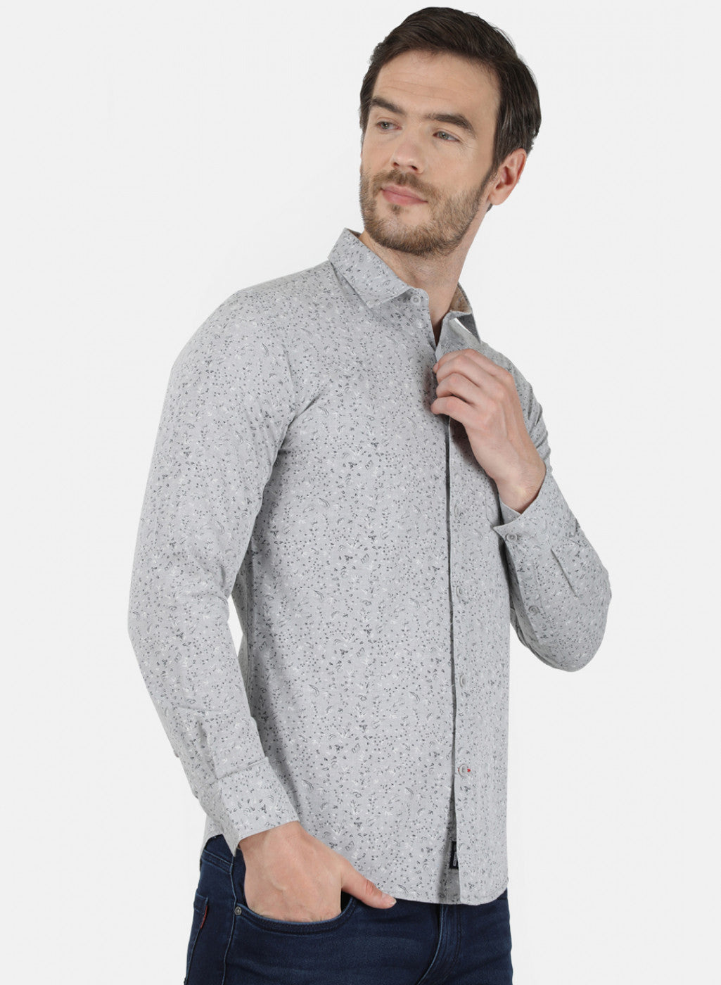 Mens Grey Printed Shirt