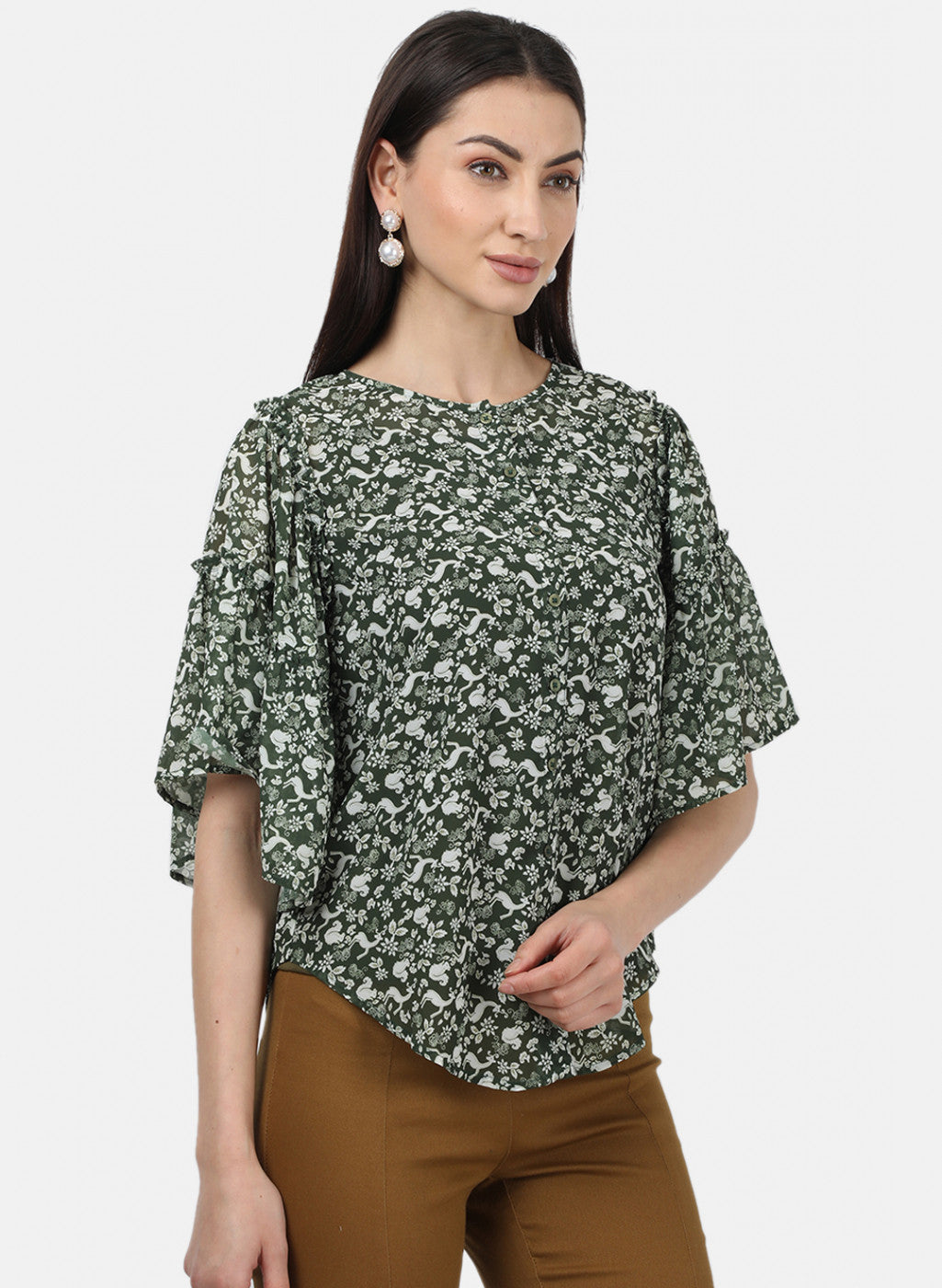 Womens Green Printed Tops