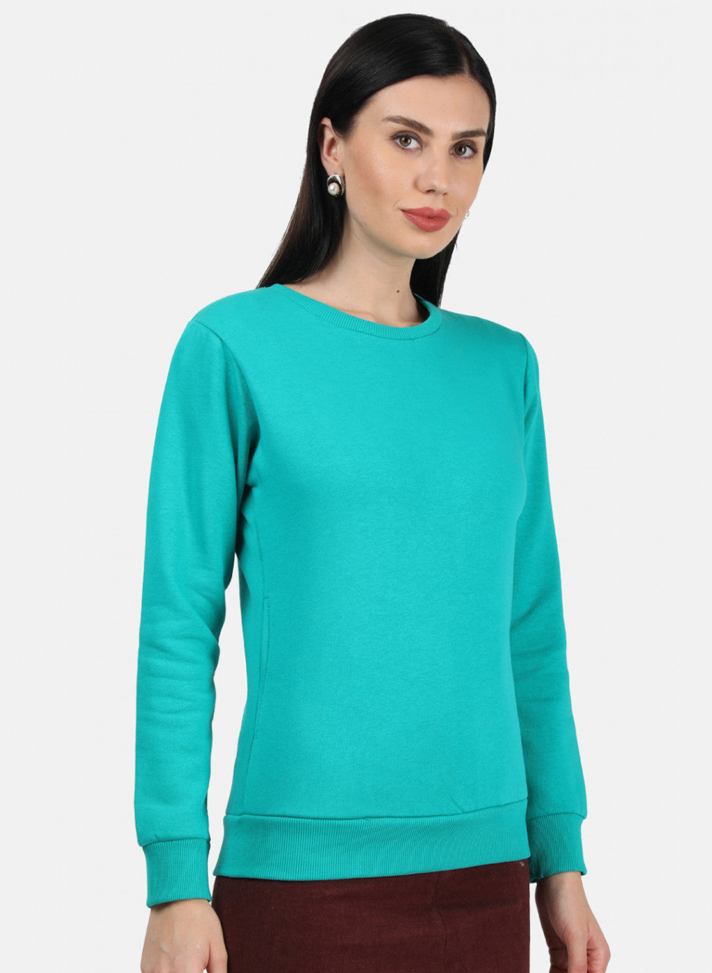 Women Green Plain Sweatshirt