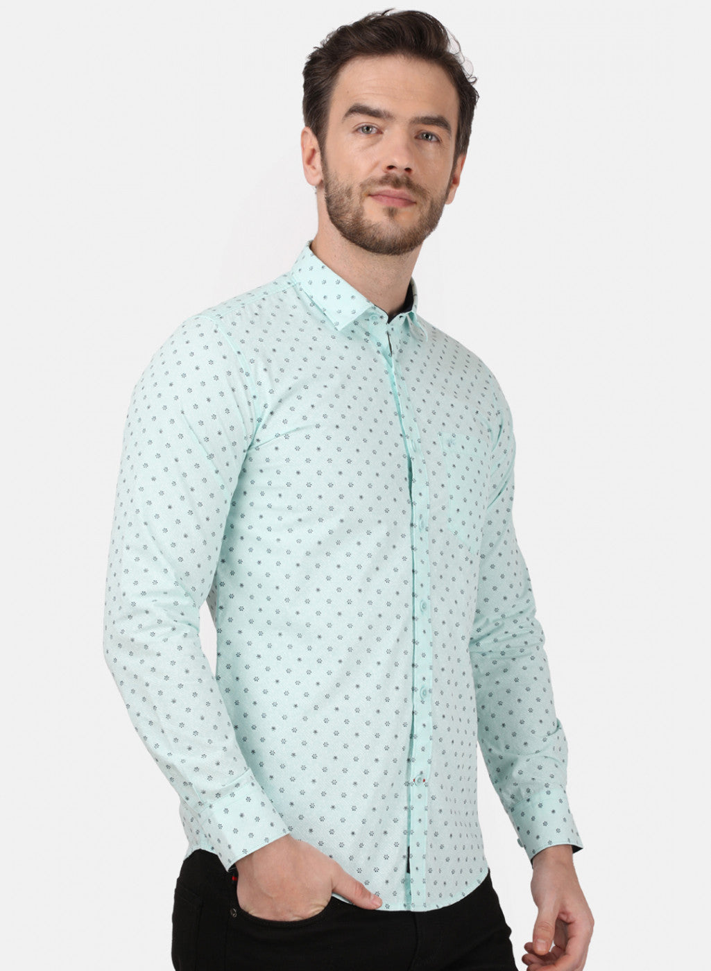 Mens Green Printed Shirt