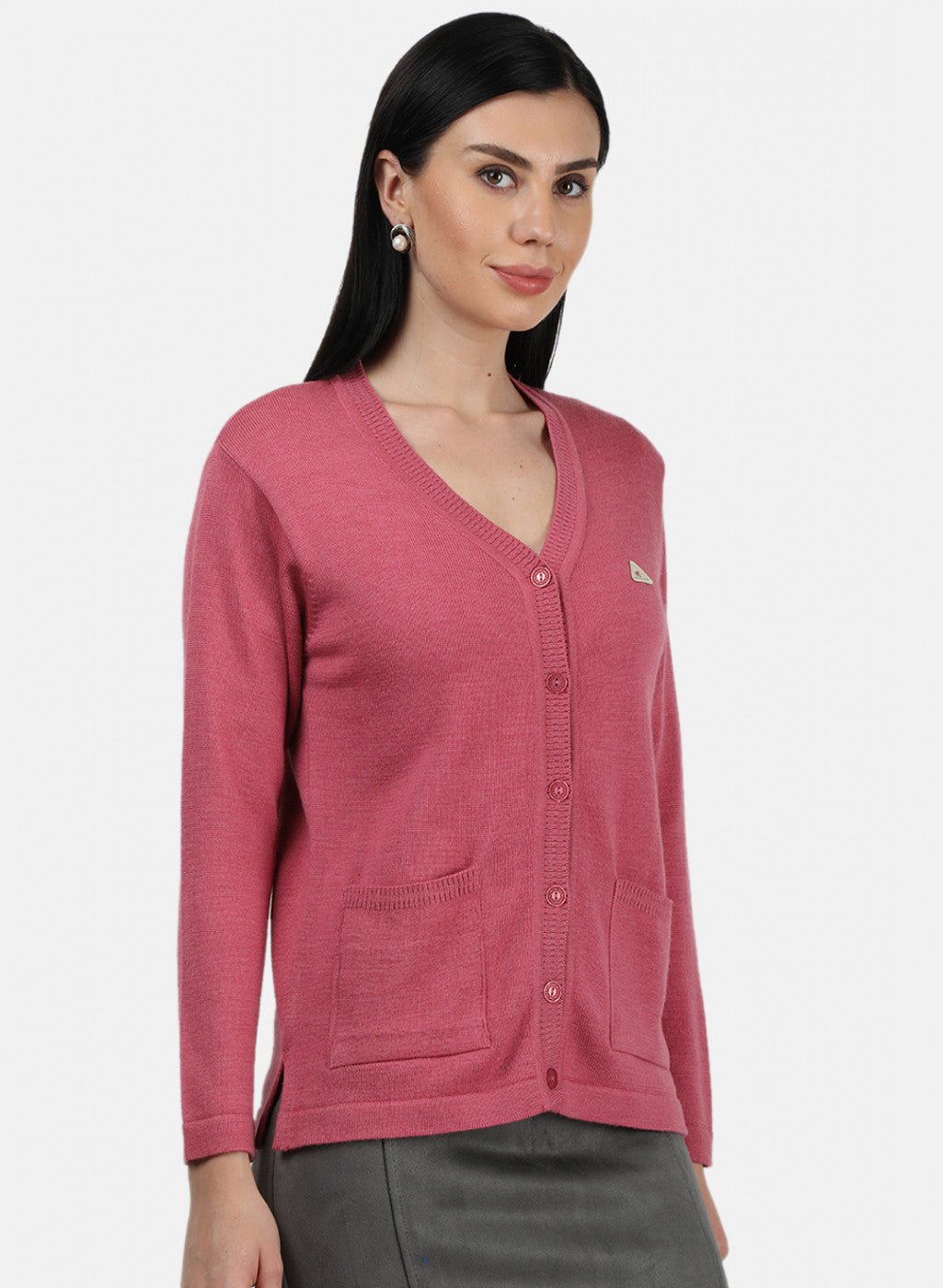 Women Pink Solid Cardigan