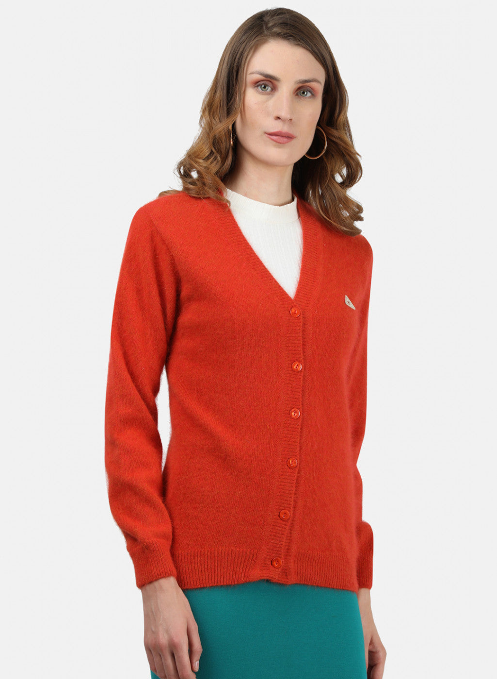 Women Orange Solid Cardigan