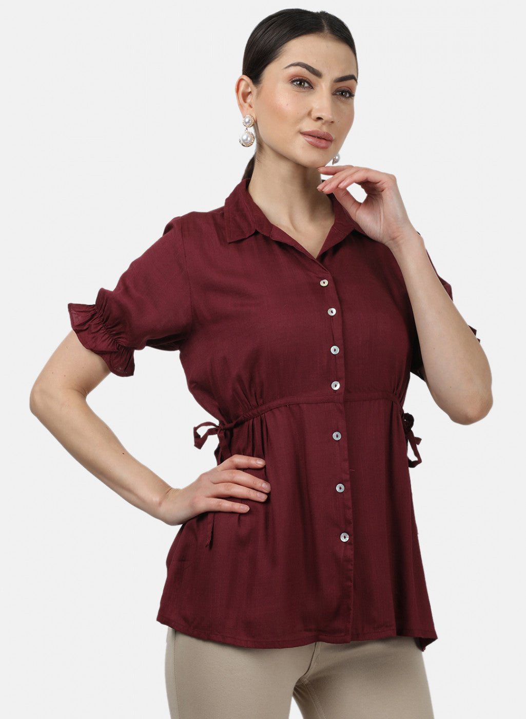 Womens Maroon Plain Top