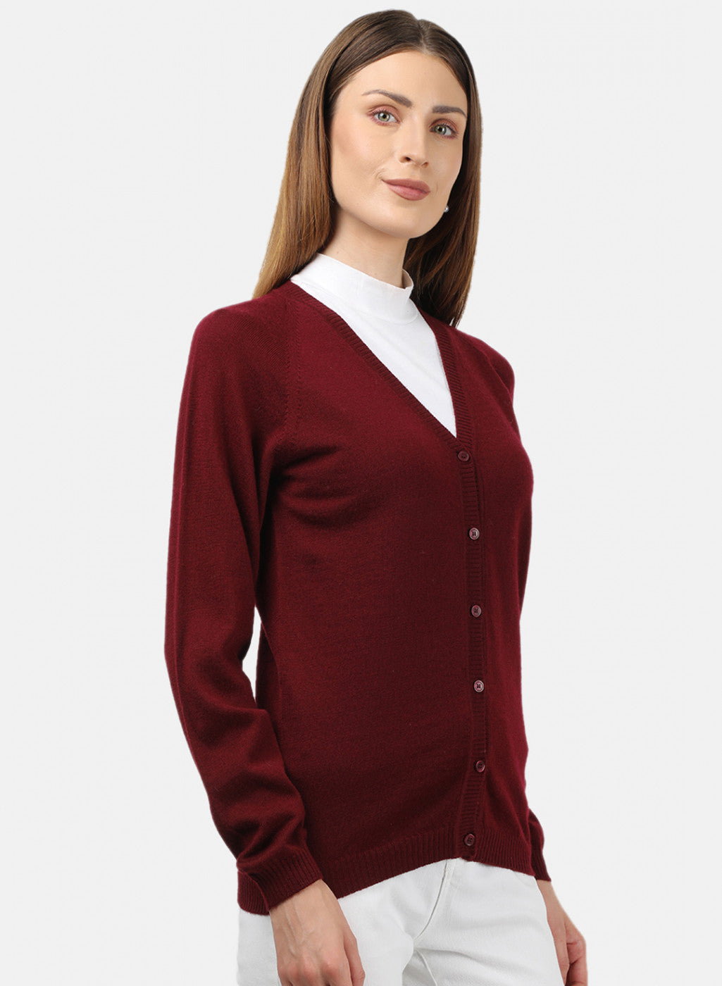 Women Dark Maroon Solid Cardigan