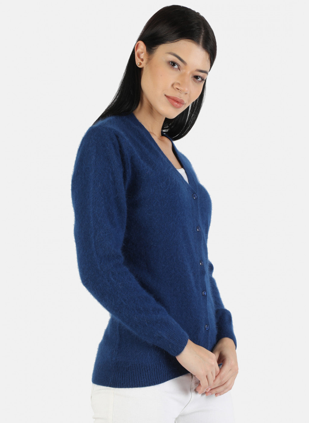 Women Blue Solid Cardigan