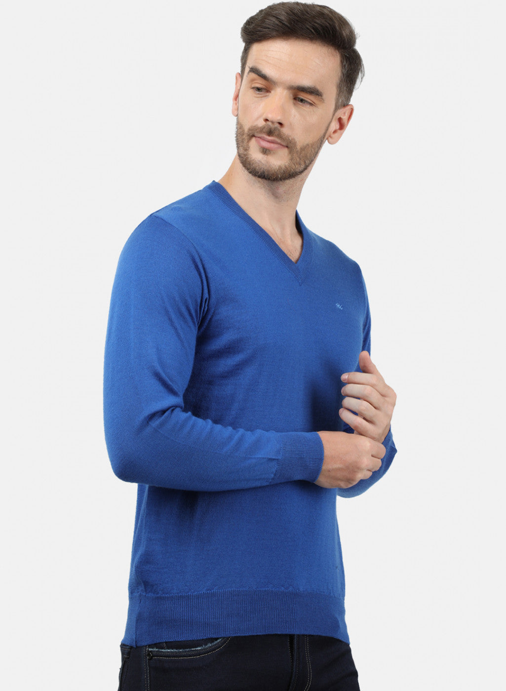 Men Blue Solid Pullover