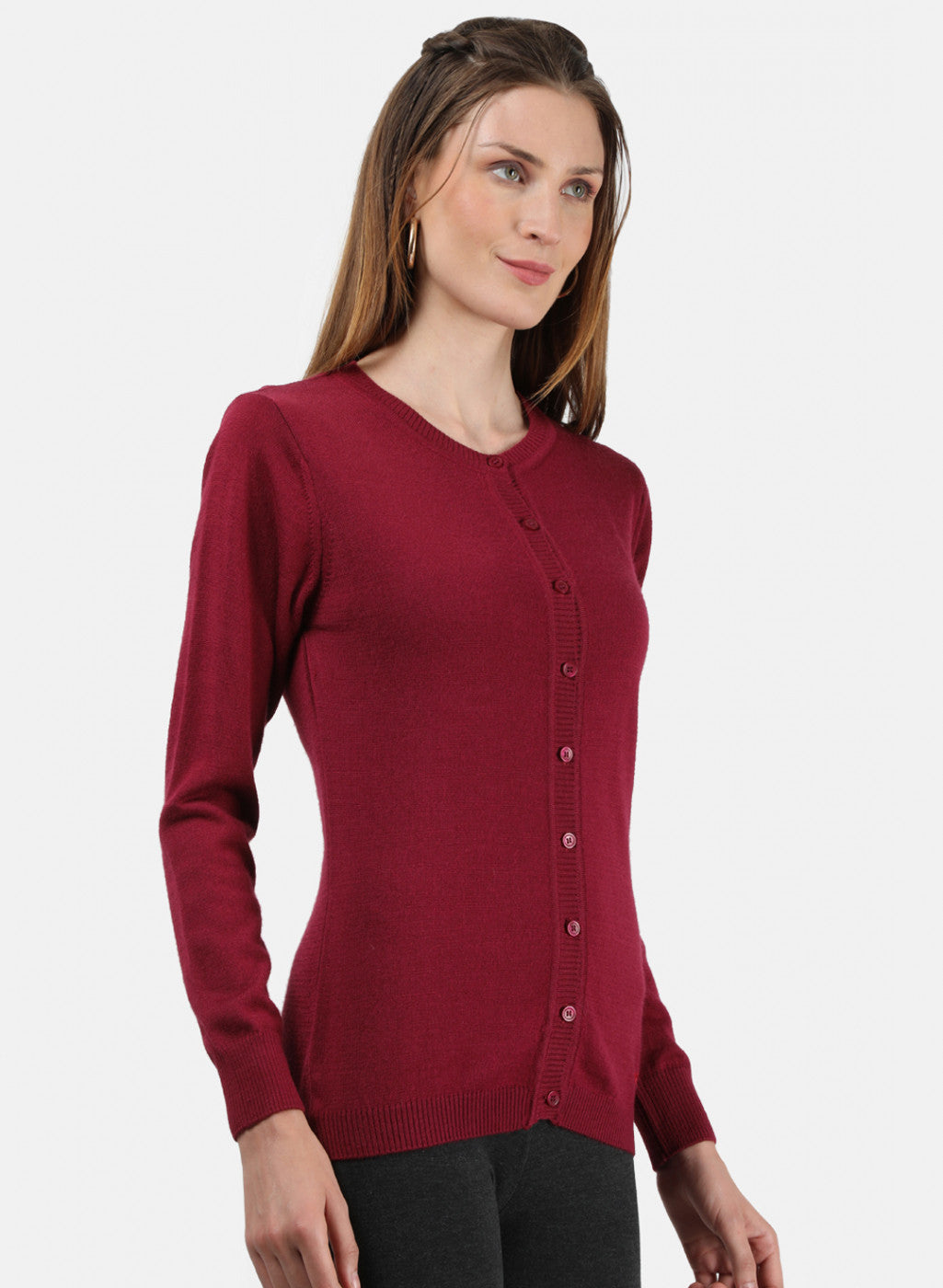 Women Maroon Solid Cardigan