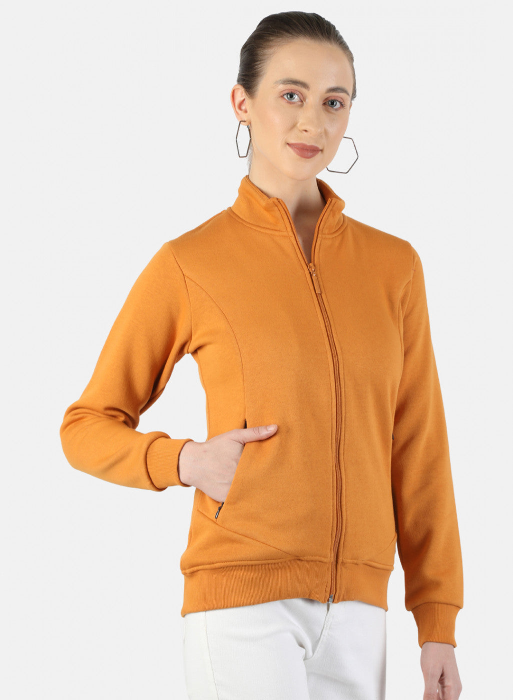 Women Mustard Plain Sweatshirt