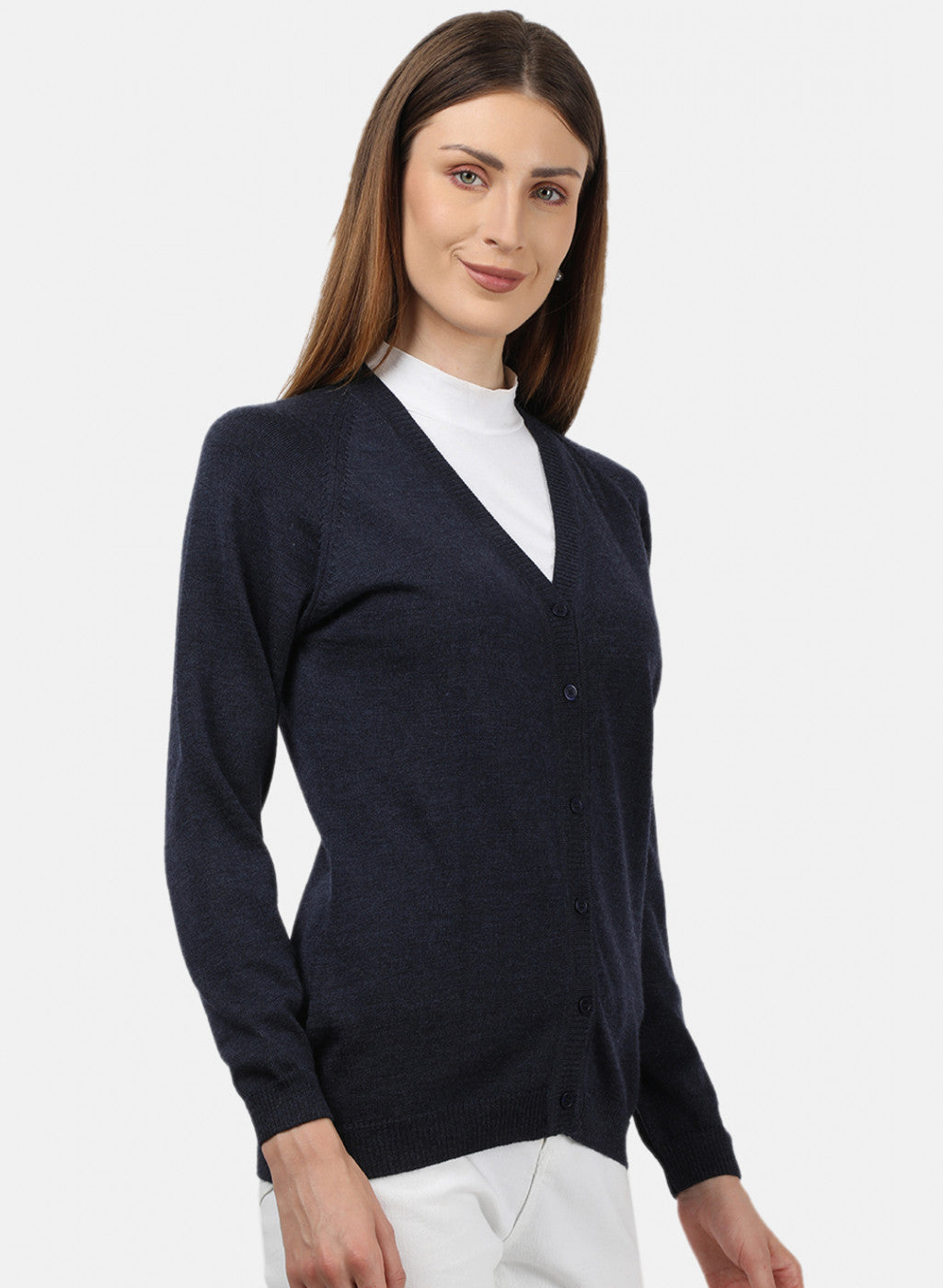 Women Navy Blue Solid Cardigan