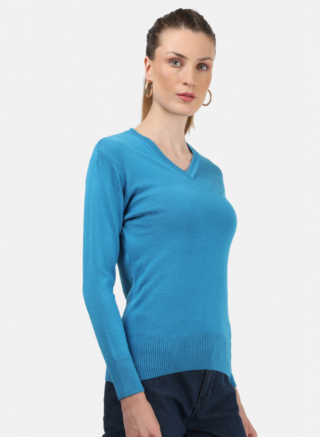 Women Blue V Neck Top