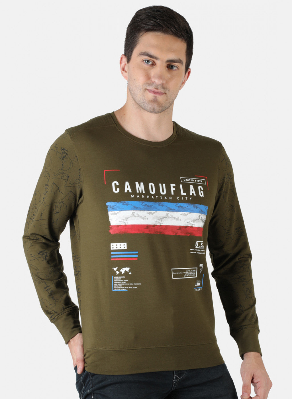 Men Olive Printed T-Shirt