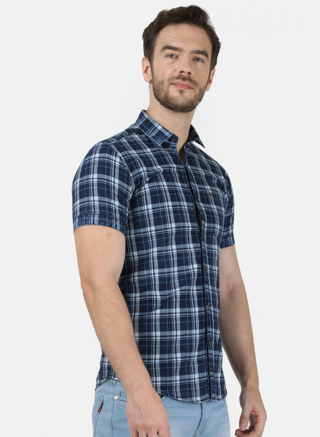 Mens NAvy Blue Check Shirt