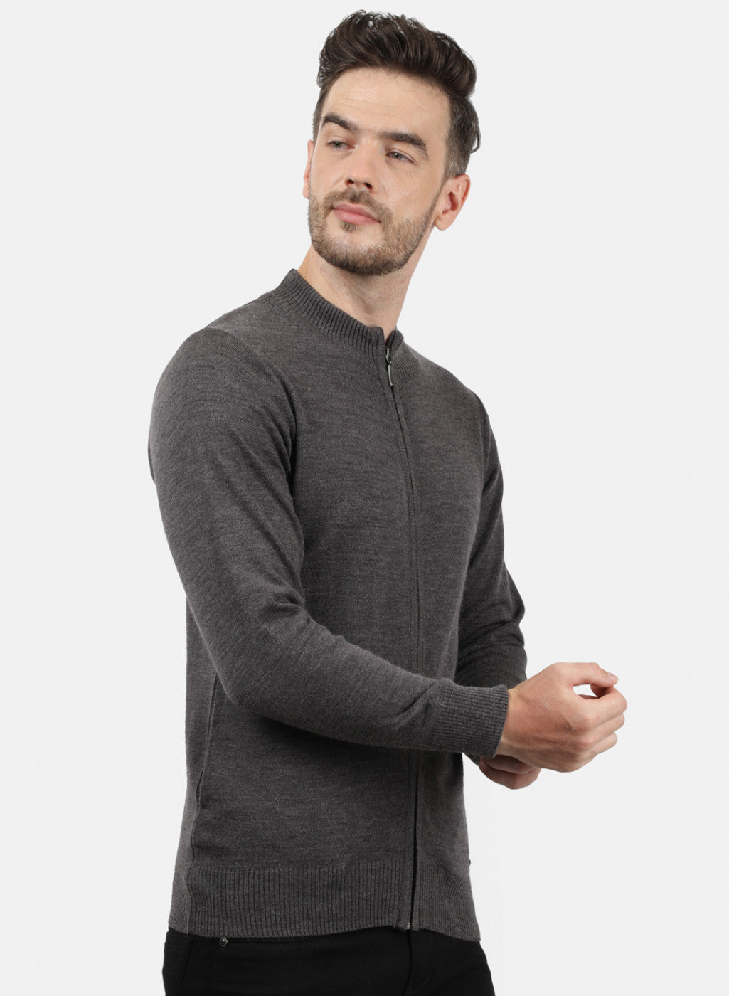 Men Grey Solid Pullover