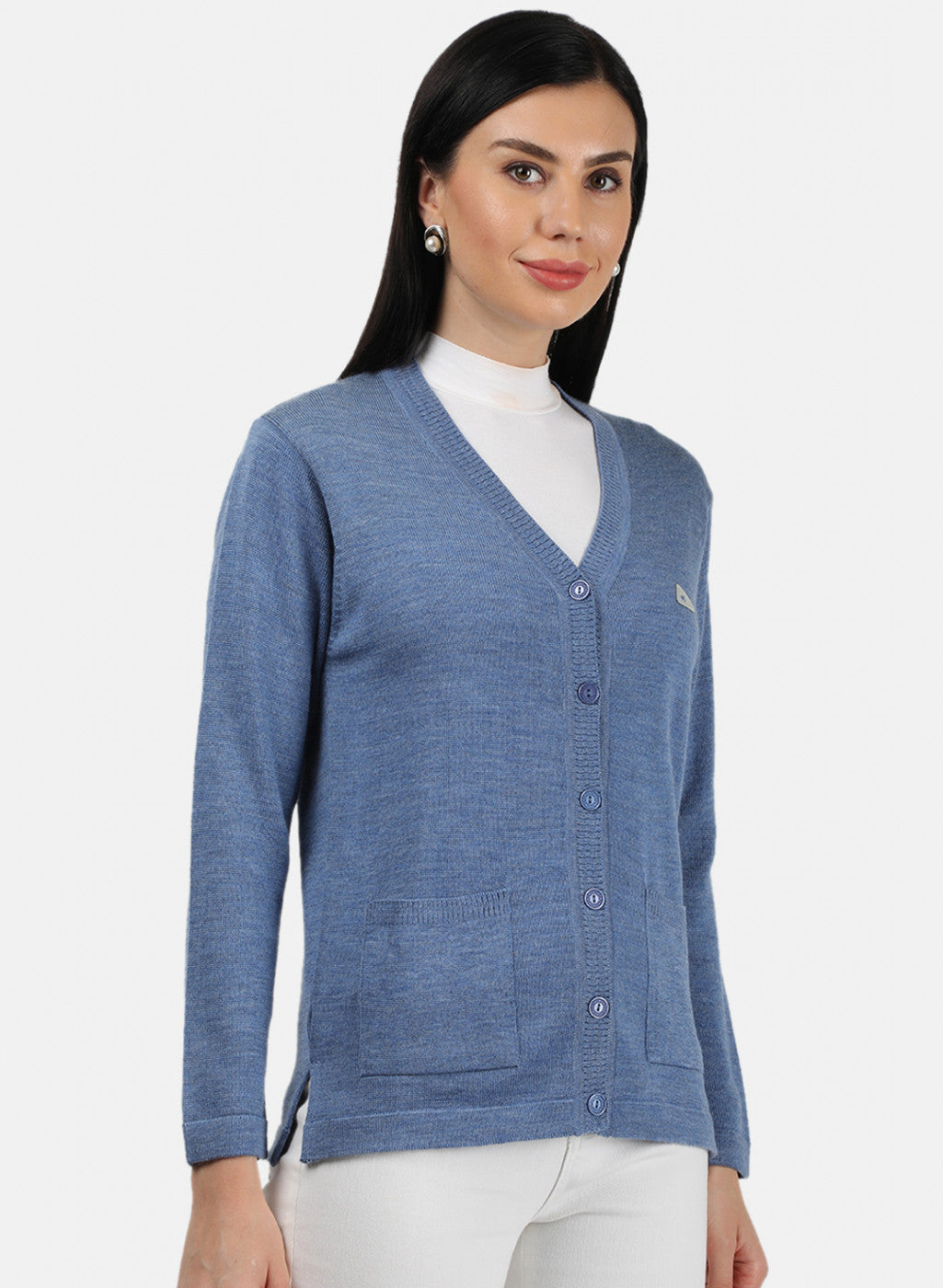 Women Blue Solid Cardigan