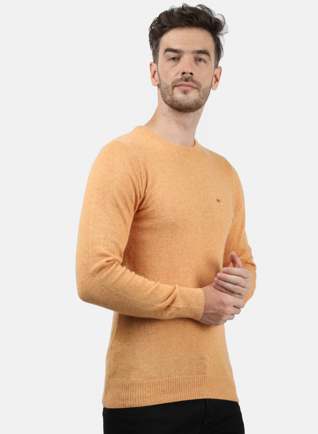 Men Orange Solid Pullover