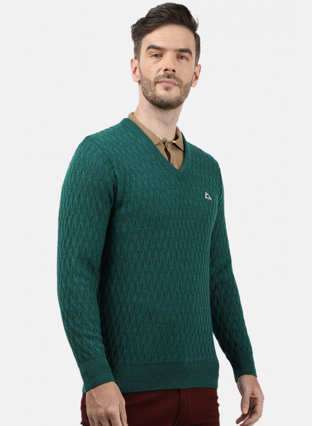 Men Green Self Pullover