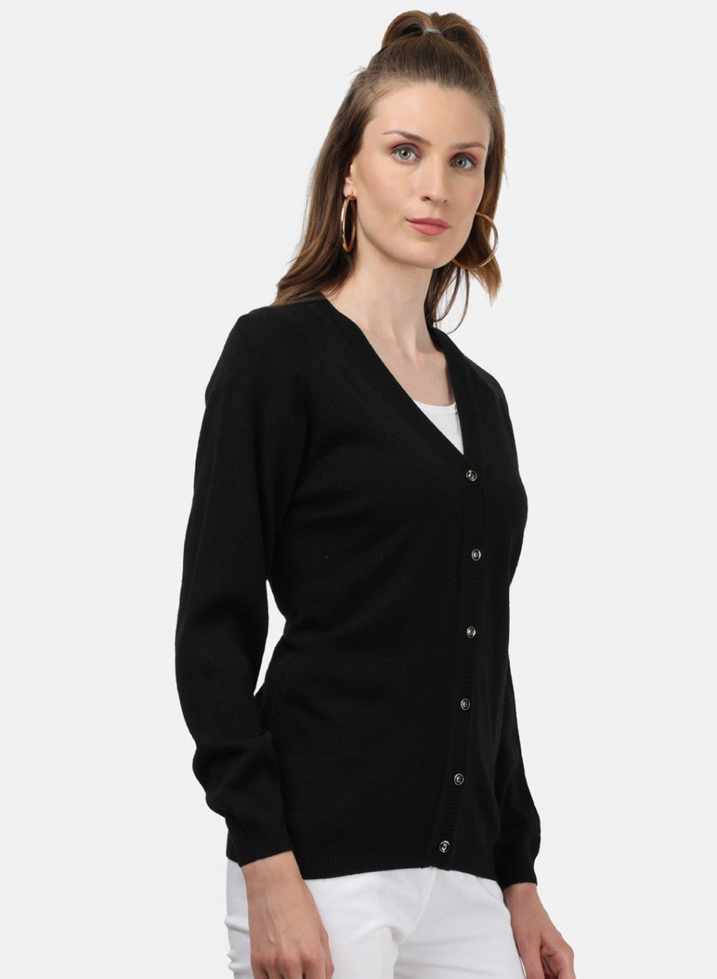 Women Black Solid Cardigan