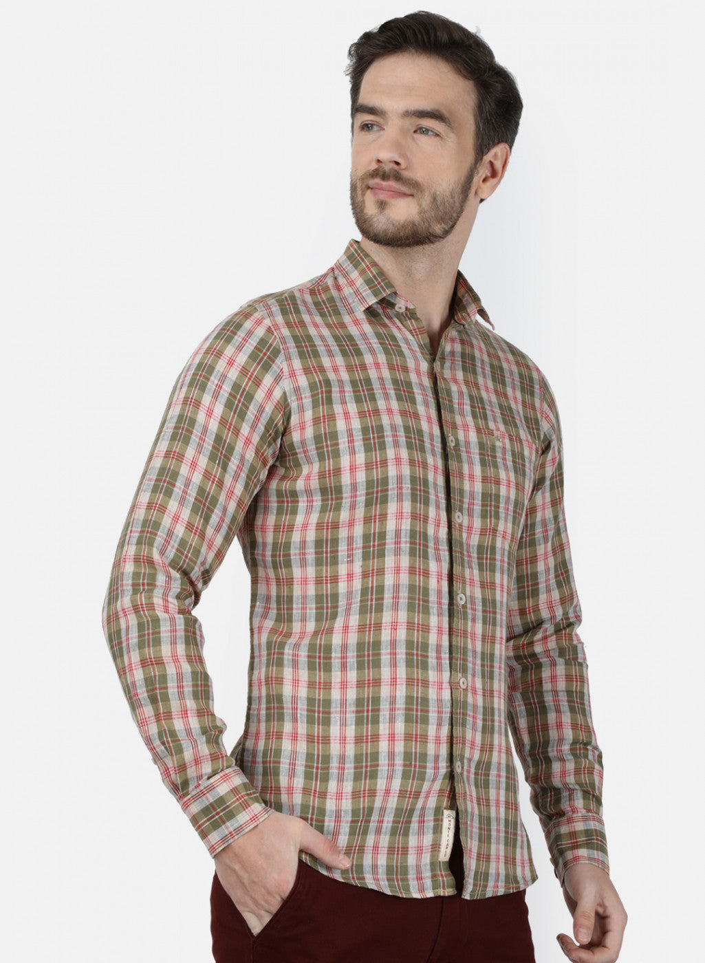 Mens Olive Check Shirt