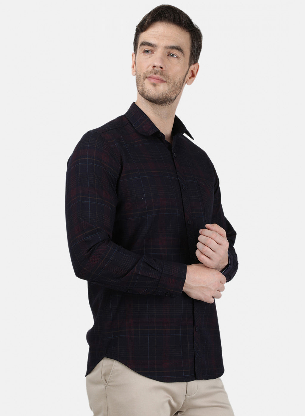 Mens Dark Maroon Check Shirt