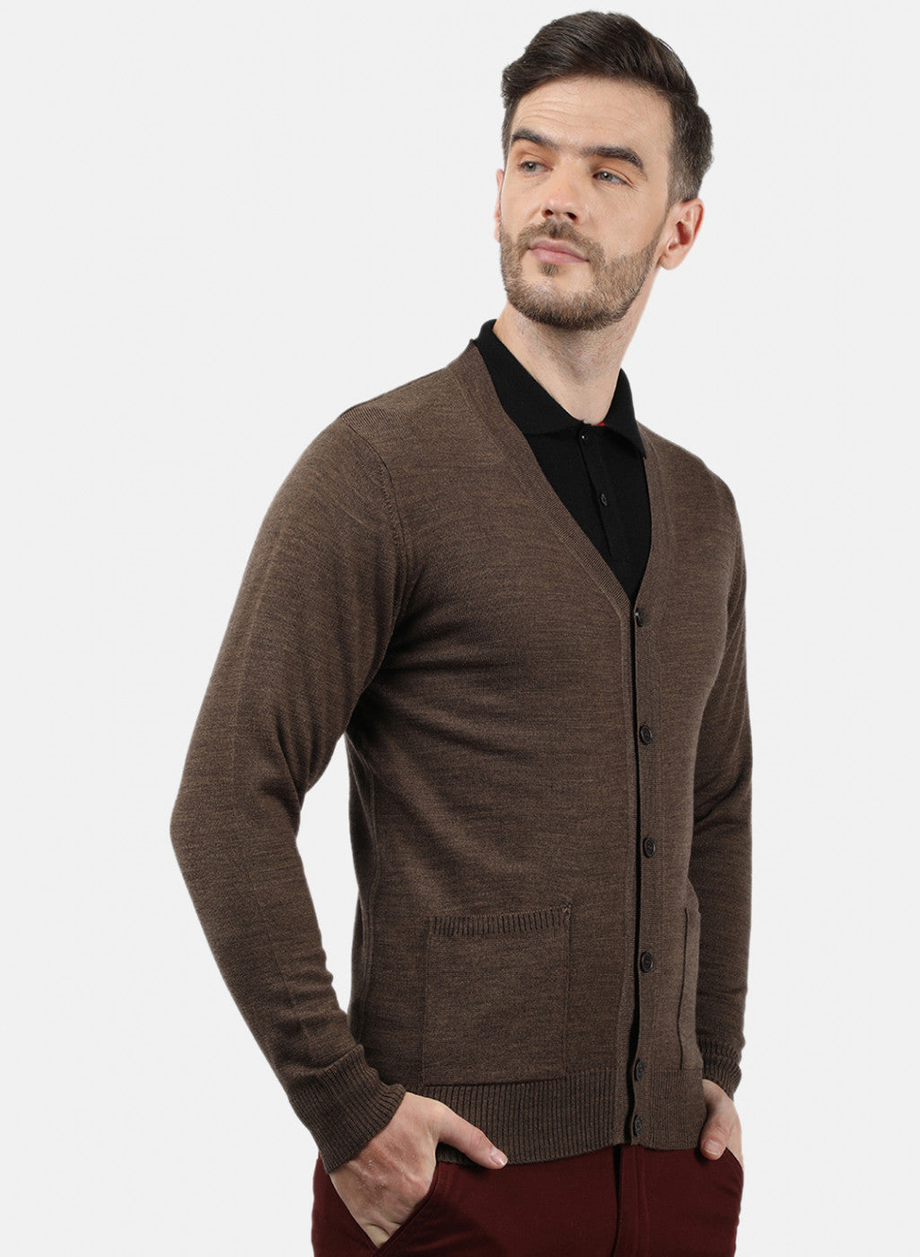 Men Brown Solid Cardigan