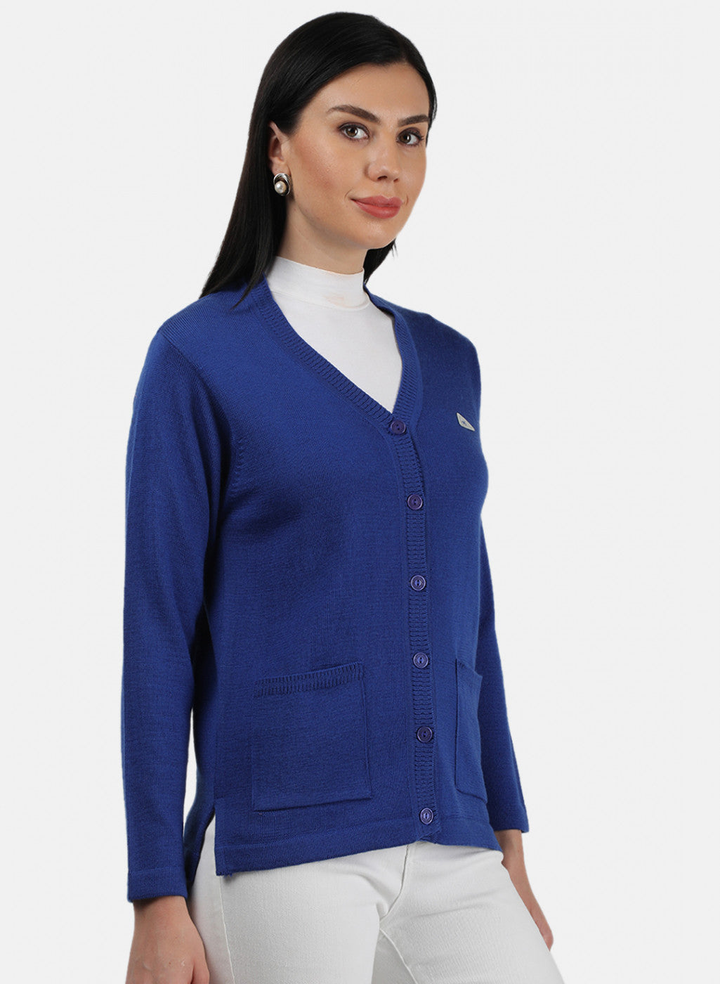 Women Blue Solid Cardigan