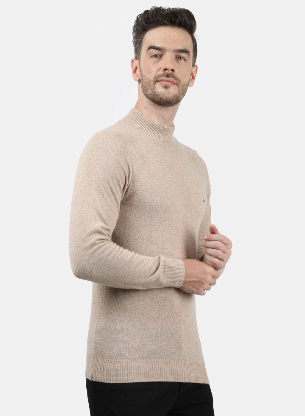 Men Beige Solid Pullover